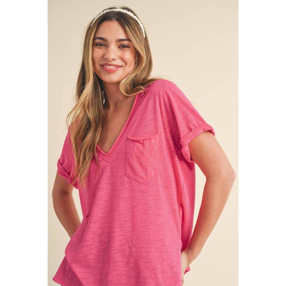 NEW AEMI + CO zoie v-neck short sleeve top in pink